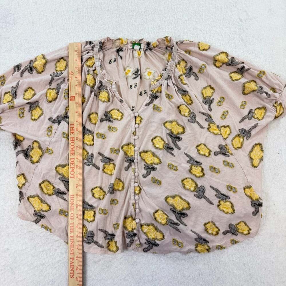 Anthropologie ETT TWA Yellow Floral Shirt Top Blouse Boxy Beige Tan Sz XS - Picture 4 of 7